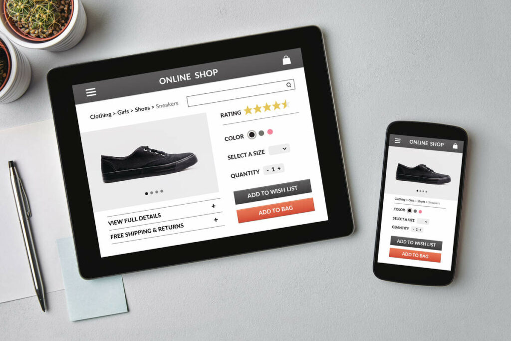 An online shop on a tablet and mobile phone